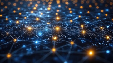 Obraz premium A digital network visualization with glowing nodes interconnected by lines.