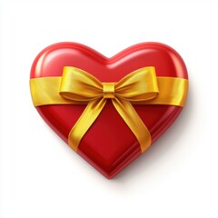 heart-shaped gift box with a golden ribbon, isolated on white