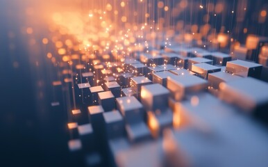 Obraz premium High-tech digital background with abstract geometric shapes, offering space for your text.