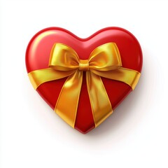heart-shaped gift box with a golden ribbon, isolated on white