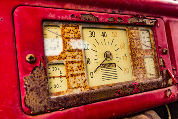Dashboard of an old truck. USA, Washington State, Palouse, Colfax.
