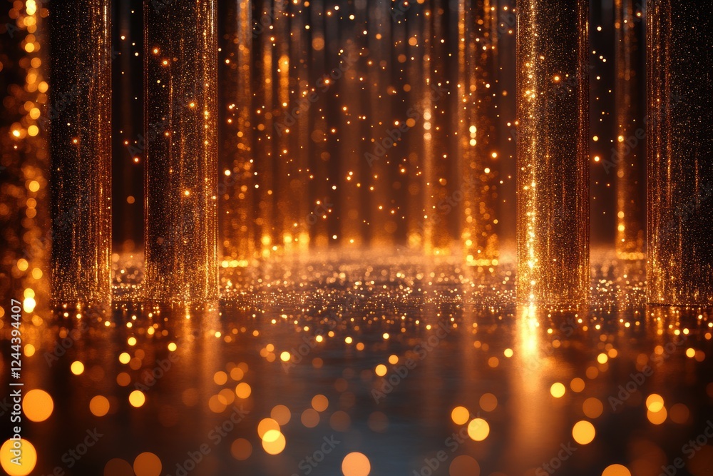 Poster a shimmering abstract background with glowing particles and light effects.