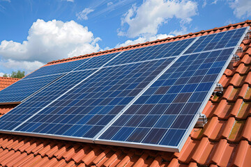 Solar Panels on a Residential Rooftop in a Sunny Urban Environment