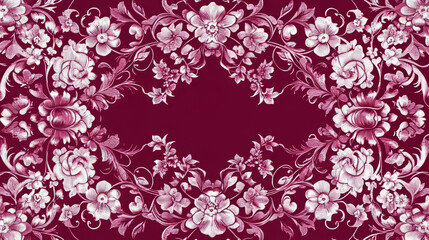 Pretty maroon damask style floral design with arabesque motif in square format