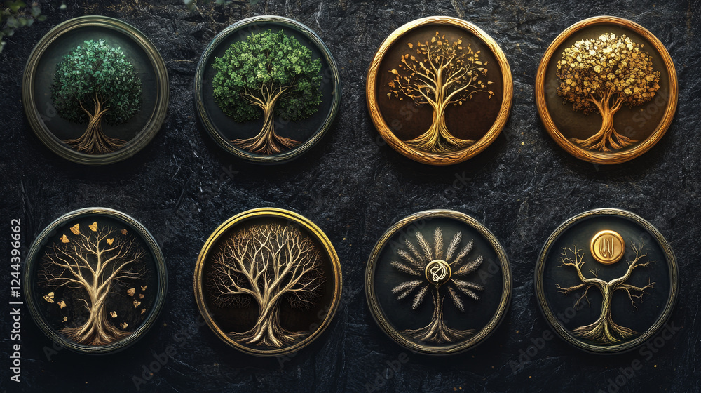 Poster set of tree symbols as a signs or emblems - also as emblem. jpeg version also available in gallery