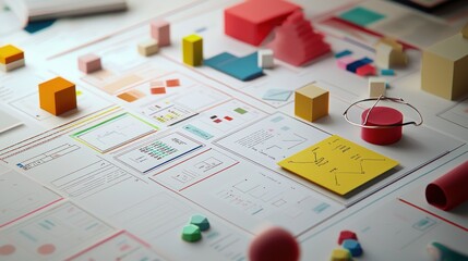 Colorful Abstract Business Data Visualization:  A vibrant display of 3D shapes and charts illustrating creative business strategy and data analysis.