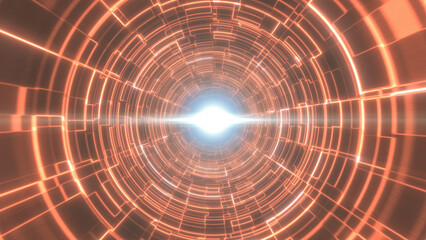 Fototapeta premium Golden-yellow light tunnel with bright concentric circles and radiant central glow, evoking a futuristic, digital portal with an immersive and sci-fi look background