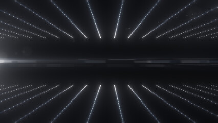 Minimalistic black and white futuristic grid with glowing white lines, symbolizing modern technology and digital space