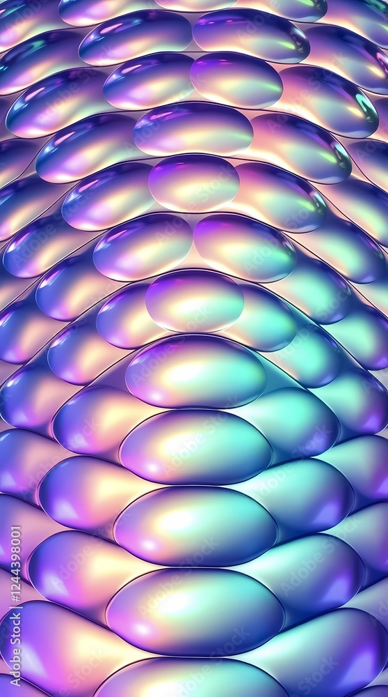 Poster colorful iridescent scales arranged in a mesmerizing pattern. generative ai