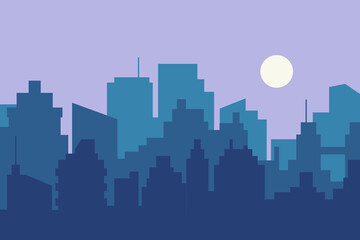 Fototapeta premium City skyline vector illustration. Landscape in flat style. City silhouette. Cityscape backgrounds. Daytime city skyline.