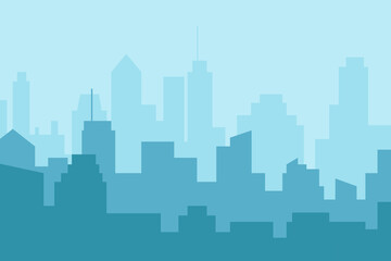 Naklejka premium City skyline vector illustration. Landscape in flat style. City silhouette. Cityscape backgrounds. Daytime city skyline.