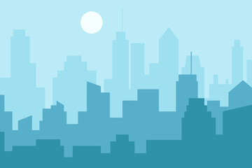 Obraz premium City skyline vector illustration. Landscape in flat style. City silhouette. Cityscape backgrounds. Daytime city skyline.