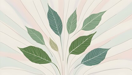 airy composition with fine lines, soft shades, and leaves conveying a sense of balance and vitality