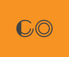 Obraz premium Bold black lettering 'CO' with geometric elements on a vivid orange background, ideal for branding, design, or modern creative projects.