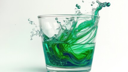 Swirling green dye in clear water creates abstract patterns against white background