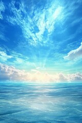 Obraz premium Soft clouds float serenely beneath a brilliant sun, creating an idyllic scene against a vivid blue sky