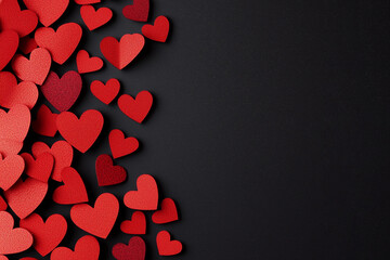 background red paper hearts on a black background