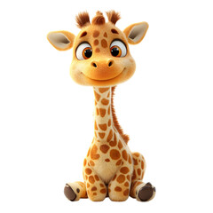 Fluffy 3D Cartoon Giraffe with Glowing Spots Isolated on Transparent Background