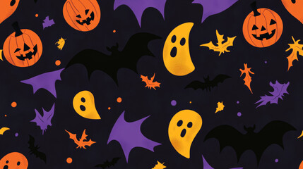 Abstract modern Halloween pattern background for holiday, vector geometric shapes. Halloween pattern background of orange, purple and black mosaic simple figures and shapes for horror night holiday