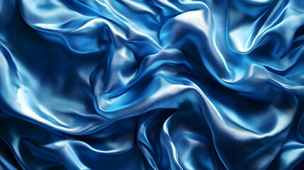 Obraz premium Beautiful blue satin waves gently flowing in the light, capturing a serene and fluid aesthetic.