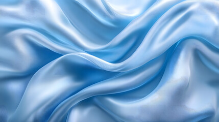 Obraz premium Close-up shot of blue silk fabric with soft folds and reflections, exuding luxury and sophistication.