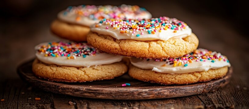 Crisp frosted sugar cookies with colorful sprinkles captured in professional food photography for eye-catching visuals