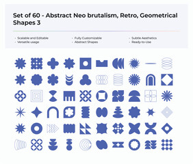 Abstract Neo-Brutalism Retro Geometric Shapes Collection in Vibrant Blue for Minimalist Design