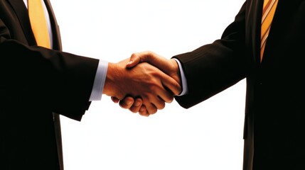 Two business professional shaking hands in a formal setting, symbolizing agreement and partnership
