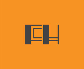 Bold black lettering 'FH' with geometric elements on a vivid orange background, ideal for branding, design, or modern creative projects.