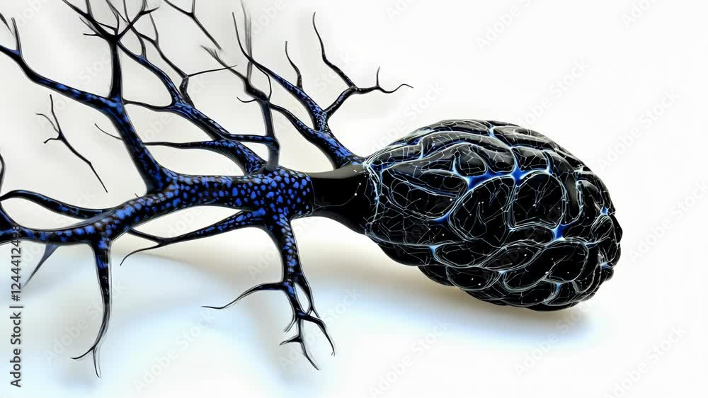 Poster blue neuron branching and pulsing in abstract movement