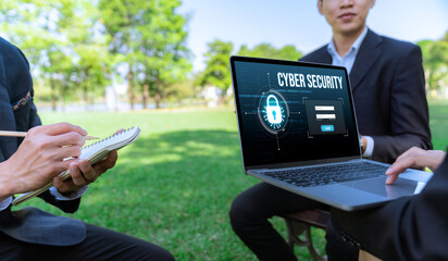 Cyber security system on computer screen protect private information brisk from hacker and cyber attack