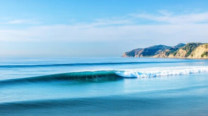 Fototapeta premium Serene Ocean Waves Crashing on Shoreline with Scenic Background