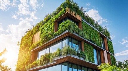Fototapeta premium Modern Eco-Friendly Building Surrounded by Lush Greenery and Glass