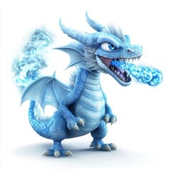Obraz premium small dragon breathing blue fire, isolated on white