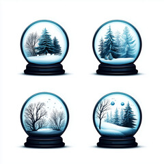 Winterliche Schneekugeln mit verschiedenen Landschaften in sanften Farben

