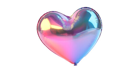 A heart-shaped balloon with a shiny surface, isolated on white background in HD