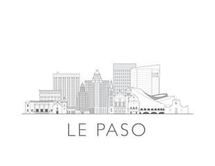 Fototapeta premium El Paso, Texas, skyline. Hand drawn vector illustration. Linear style.