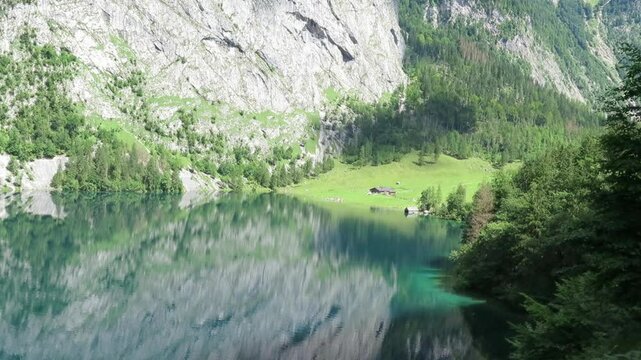 Lake Obersee, Berchtesgaden, Bavaria, germany. Nature landscape, reserve national park. Spectacular view Alps mountain and Lake Obersee. Konigsee panorama