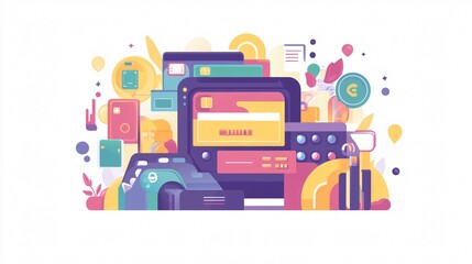 Modern Flat Vector Illustration of a Hand Using a Credit Card to Make an Online Payment on a Smartphone