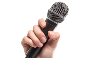 Public speaking event with microphone in hand studio environment isolated on transparent background
