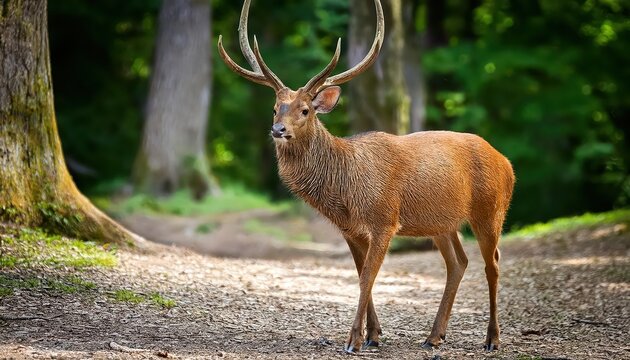 Majestic Barasingha Rucervus Duvaucelii Spotted in Snowy Swamp Scene at Hamilton Safari Park, Ontario, Canada, Capturing the Grace and Serenity of Wildlife in a Winter Wonderland.
