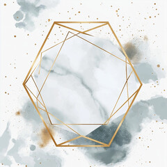 Elegant golden geometric frame on a white marble background, featuring delicate gold lines and soft watercolor tones. A perfect flat design vector illustration for luxury and minimalist aesthetics.