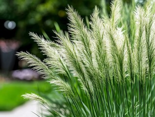 A close up of some tall grass in a garden