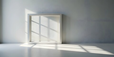 Minimalist interior with natural light casting shadows on empty frame in a modern space