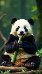 Obraz premium Chubby panda contentedly eating bamboo shoots , panda, element