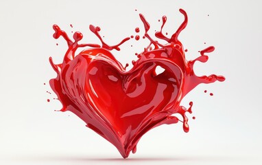 Splashing paint forming a heart shape in vibrant red tones, isolated on white