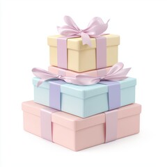 Fototapeta premium stack of wedding gifts wrapped in elegant pastel tones, isolated on white