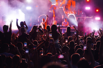 Concert audience immersed in music and light display