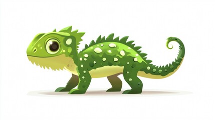 Obraz premium Close-up of a Cute Cartoon Chameleon Lizard with Vivid Green Scales and Big Bulging Eyes, Perfectly Suitable for Children's Books, Animations, and Nature-Themed Educational Projects