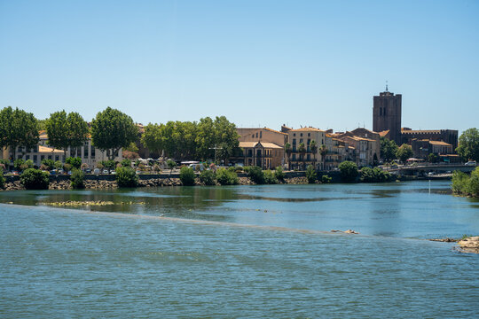 view of the river and the city , Agde, France